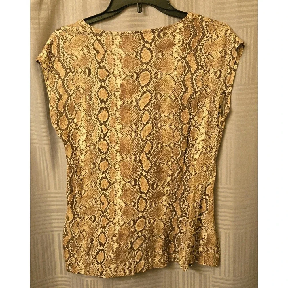 Michael Kors Women Snakeskin Print Short Sleeve VNeck Blouse Multicolor Size P/M